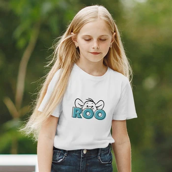 Disney Roo Spausdinti Animaciją Baltos spalvos Vaikiški Marškinėliai Gatvės Stiliaus Mados Y2K O Kaklo 3-12 Metų Mergaitės Drabužius Karšto Pardavimo Vaiko T Shirts