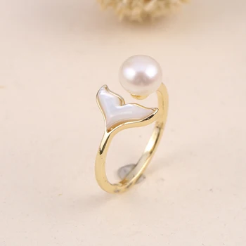 Natūralūs gėlavandenių perlų Žiedai Retro Mados Žiedai Aukso spalvos Reguliuojamo Žiedas moterims Fine Jewelry Atminimo Dieną vestuvių dovanos